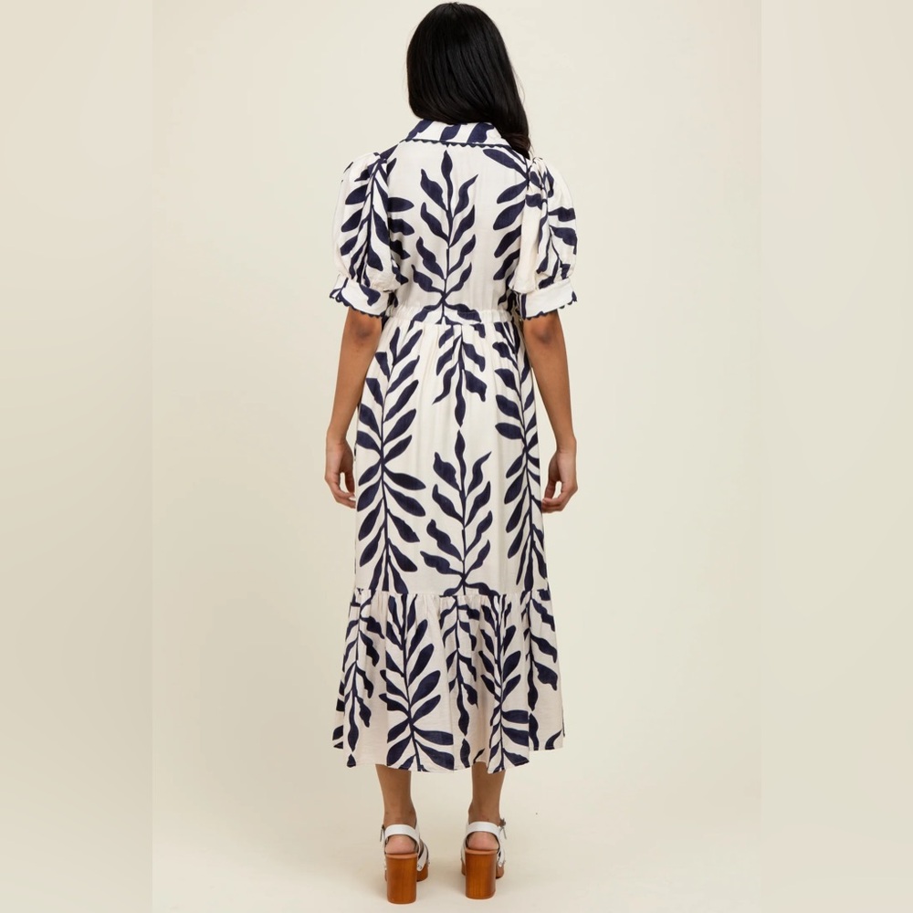 Entro Navy Leaf Print Midi Dress - Picture 2 of 8